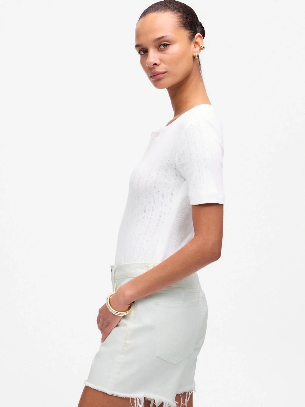 Madewell The Brynn Long Short Size 33 White Denim NWT